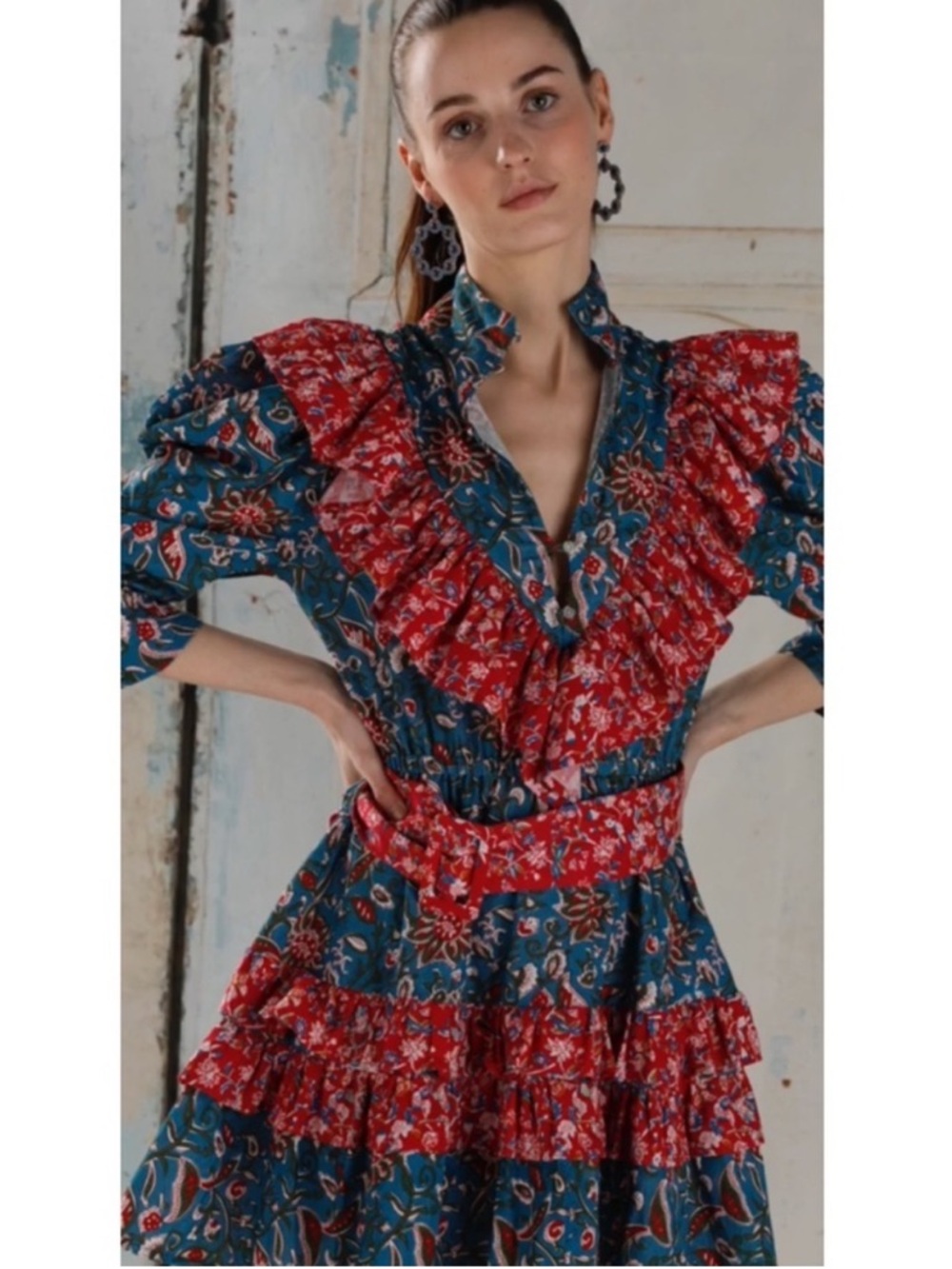 Place Nationale High Neck Ruffled Floral Mini Dress Size 2 US (Size 6)